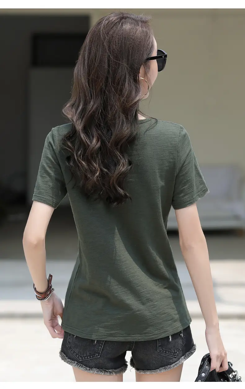 Bamboo Cotton V Neck T-Shirt Large Women 2025 — feature 18