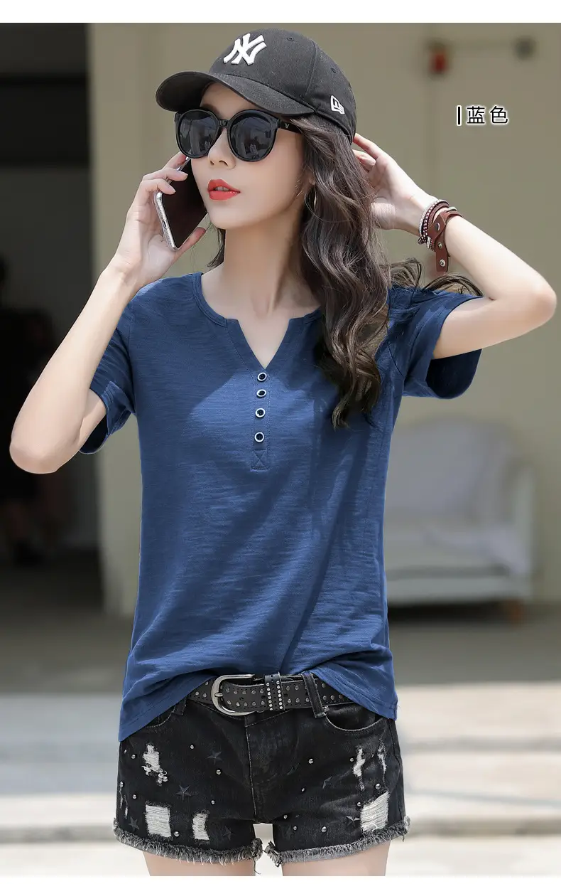 Bamboo Cotton V Neck T-Shirt Large Women 2025 — feature 19