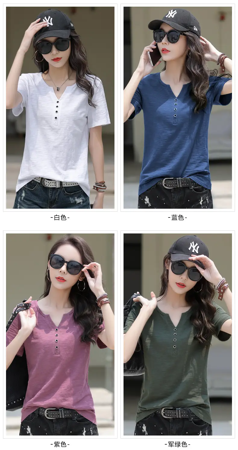 Bamboo Cotton V Neck T-Shirt Large Women 2025 — feature 4