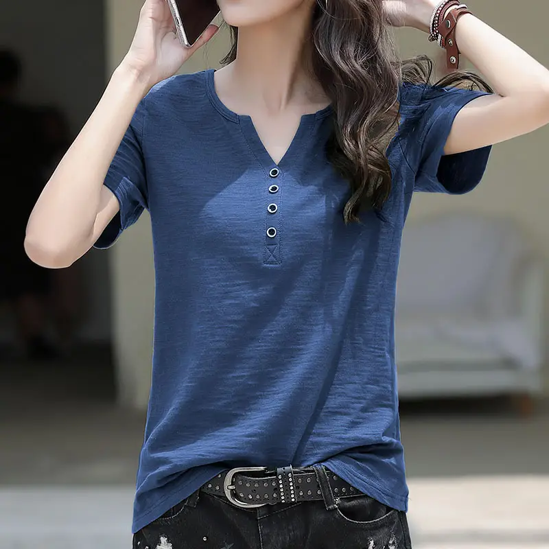 Bamboo Cotton V Neck T-Shirt Large Women 2025 - Image 3