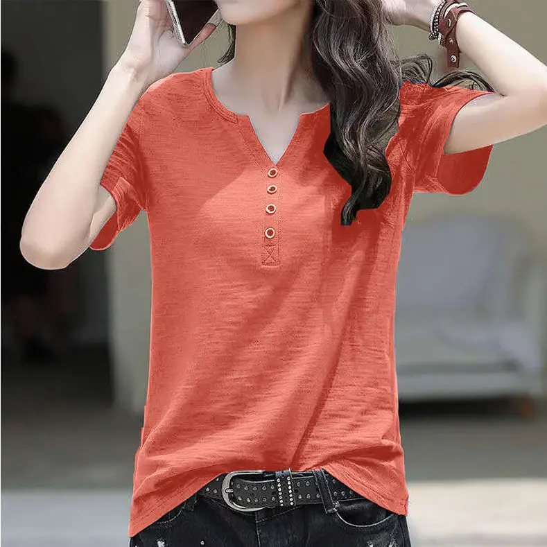 Bamboo Cotton V Neck T-Shirt Large Women 2025 - Image 4