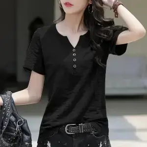 Bamboo Cotton V Neck T-Shirt Large Women 2025 - Image 5