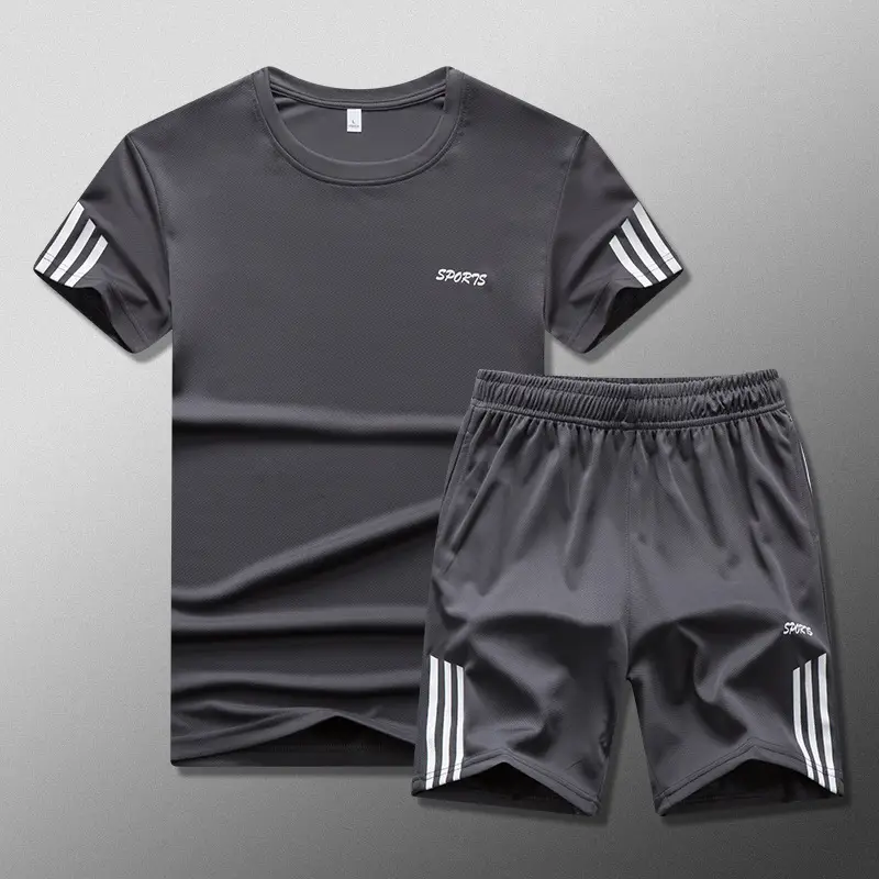 Men Black Three-Stripes Sports Shorts Set - Image 9