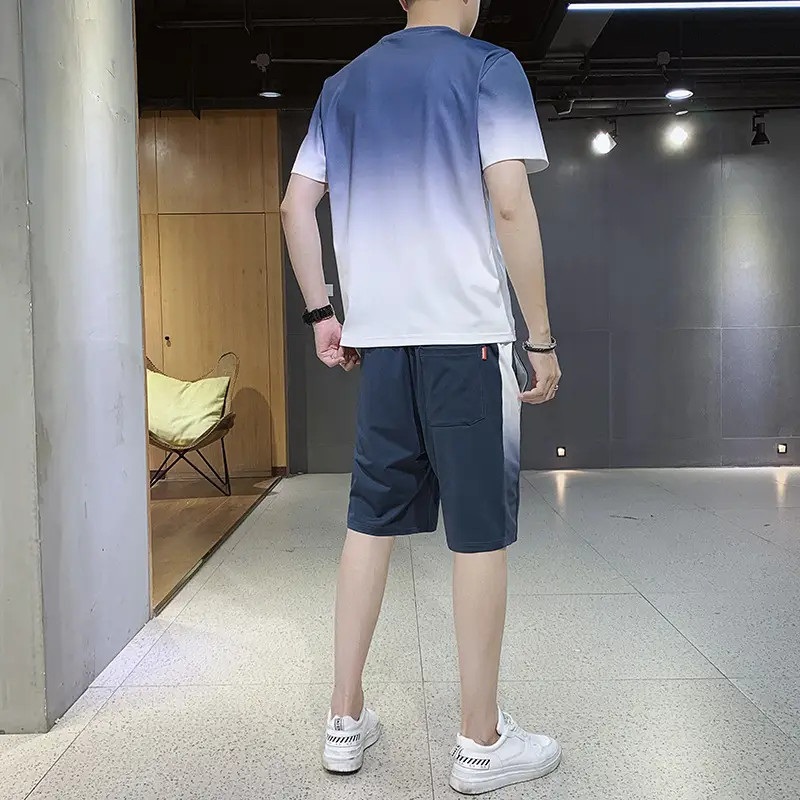 Men Gradient Shorts Suit Black White 2020 - Image 5