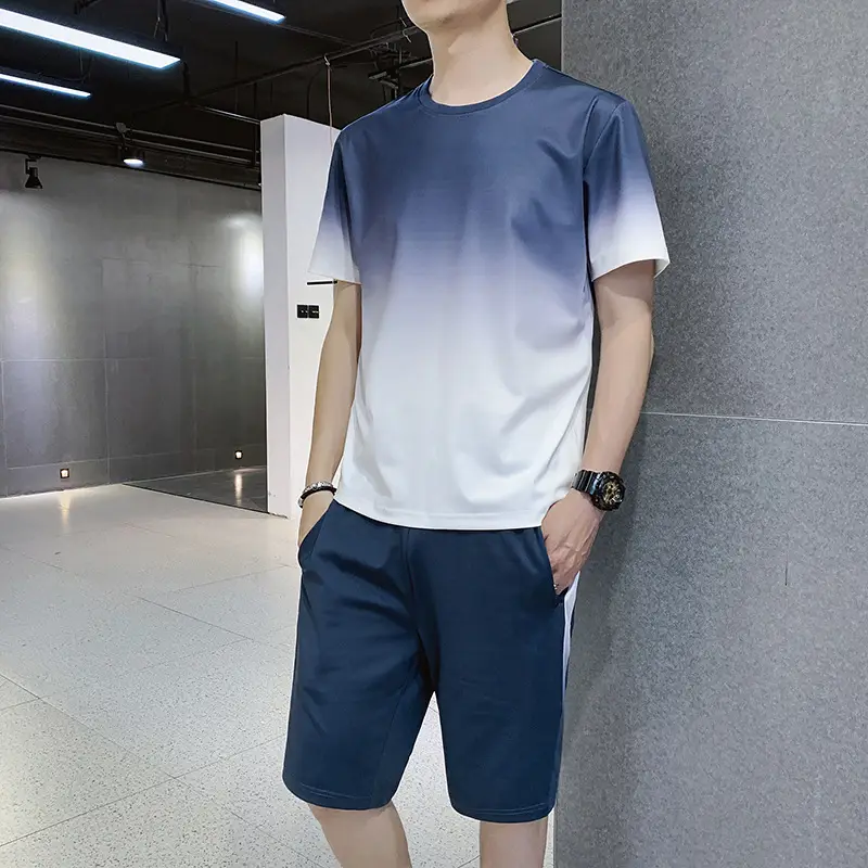 Men Gradient Shorts Suit Black White 2020 - Image 3