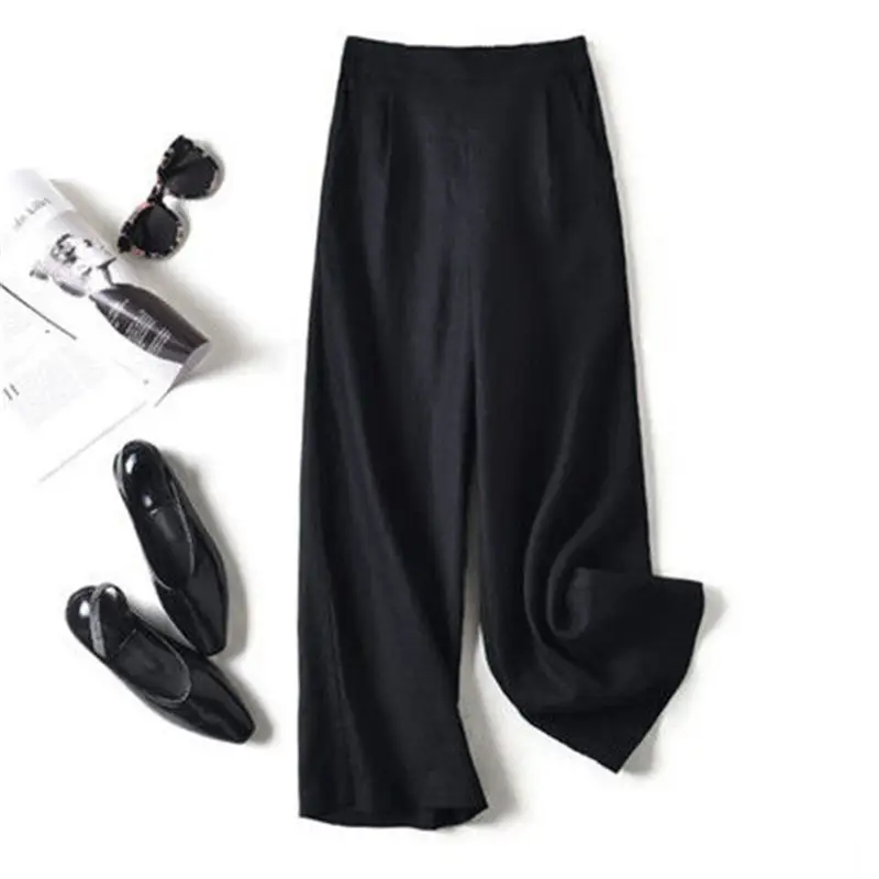 Women's 2023 Cropped Wide-leg Pants Summer Cotton Linen - Image 6