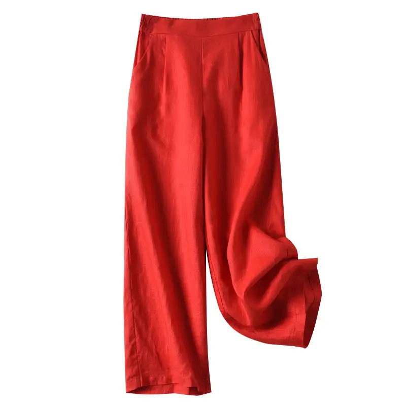 Women's 2023 Cropped Wide-leg Pants Summer Cotton Linen - Image 8