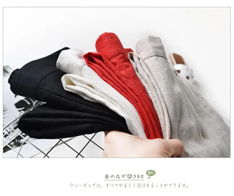 Women's 2023 Cropped Wide-leg Pants Summer Cotton Linen — feature 11