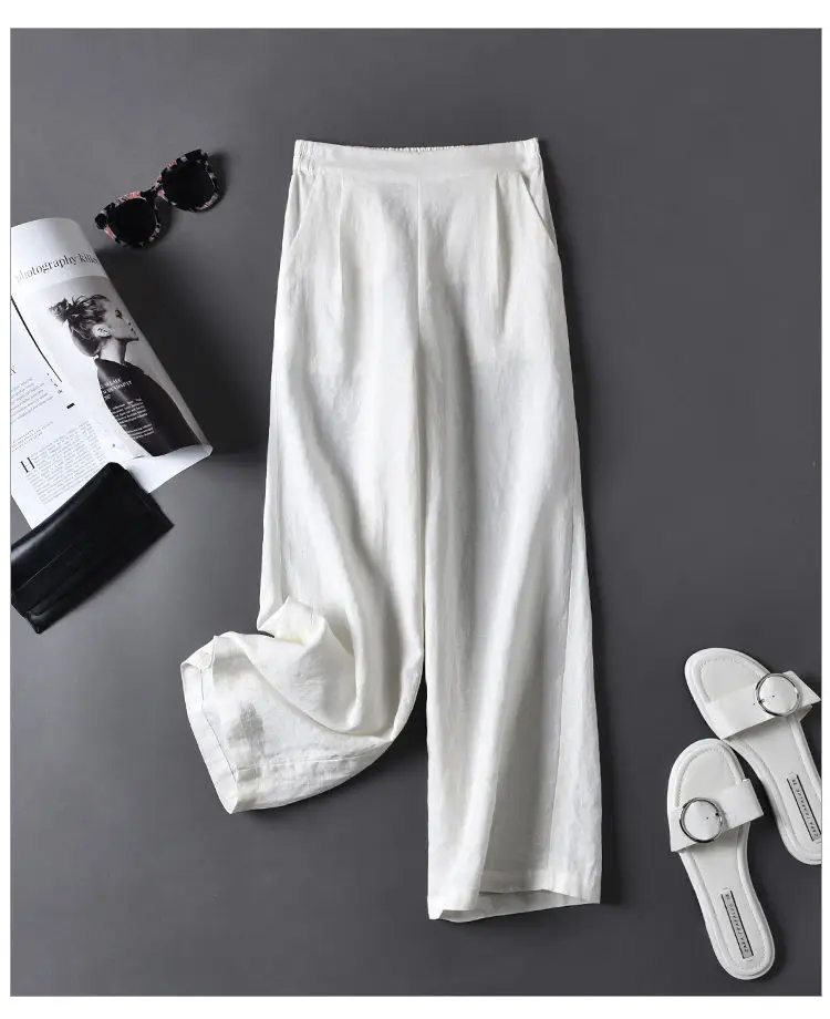 Women's 2023 Cropped Wide-leg Pants Summer Cotton Linen — feature 12