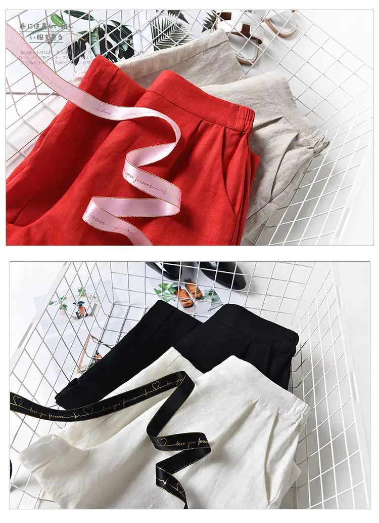 Women's 2023 Cropped Wide-leg Pants Summer Cotton Linen — feature 8