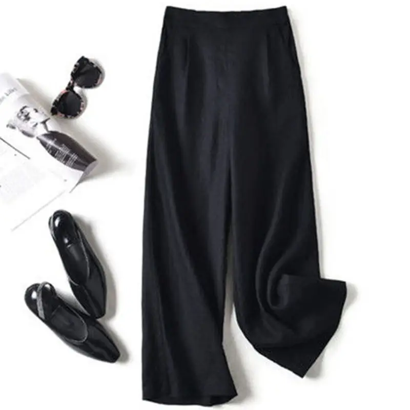 Women's 2023 Cropped Wide-leg Pants Summer Cotton Linen - Image 2
