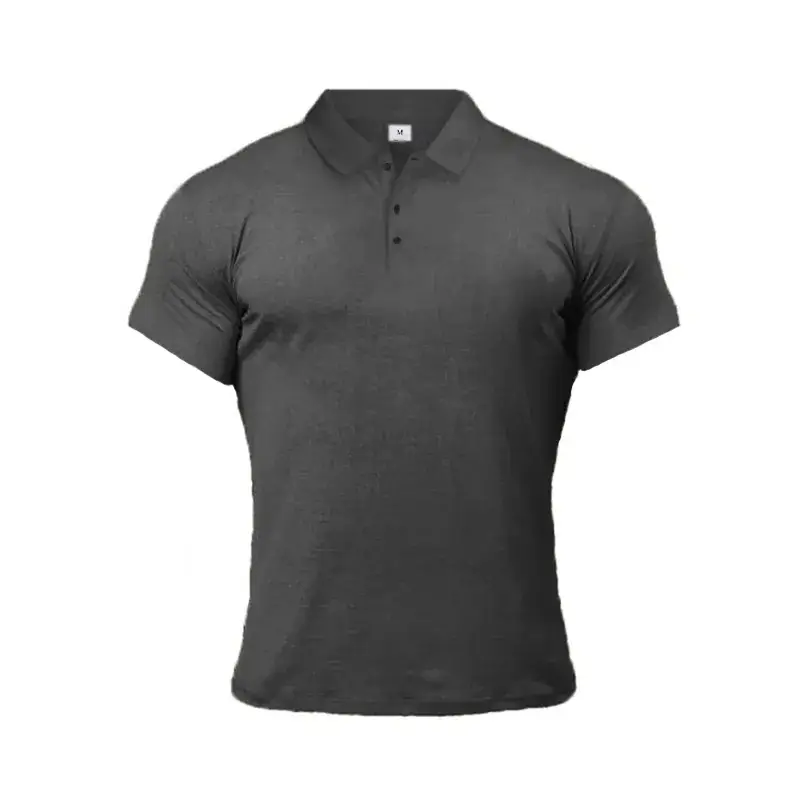 Men's Light Gray Cotton Polo Shirt Button Lapel Summer - Image 4
