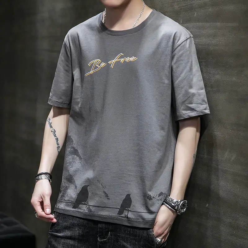 Men White Graphic T-Shirt Slim Fit Summer Casual - Image 3