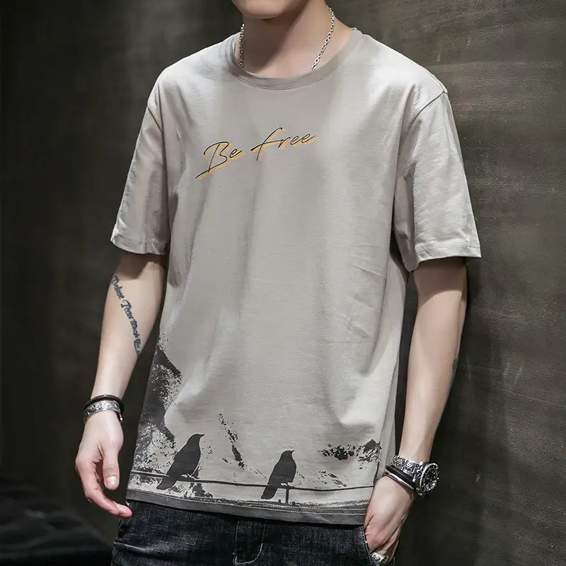 Men White Graphic T-Shirt Slim Fit Summer Casual - Image 2