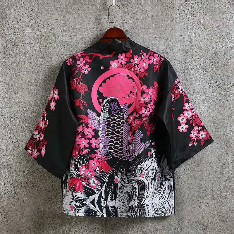 Men's Japanese Style Kimono Coat with Tropical Print - Image 8