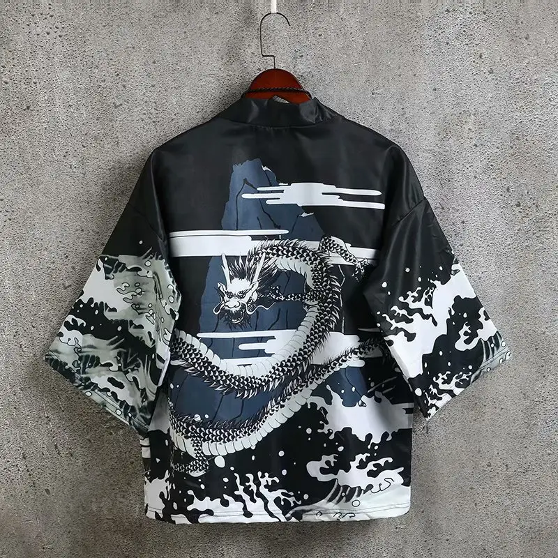 Men's Japanese Style Kimono Coat with Tropical Print - Image 12