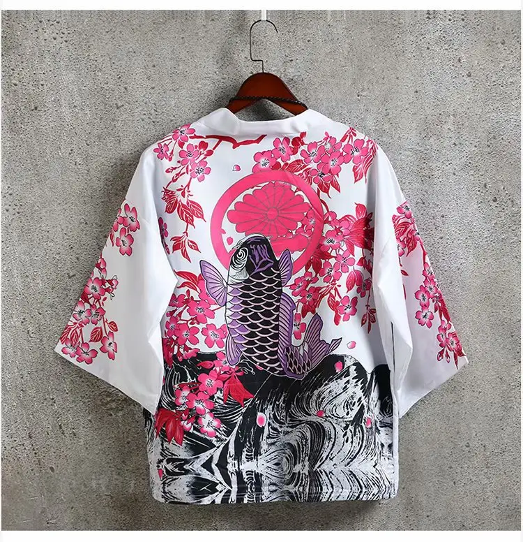 Men's Japanese Style Kimono Coat with Tropical Print - Image 11