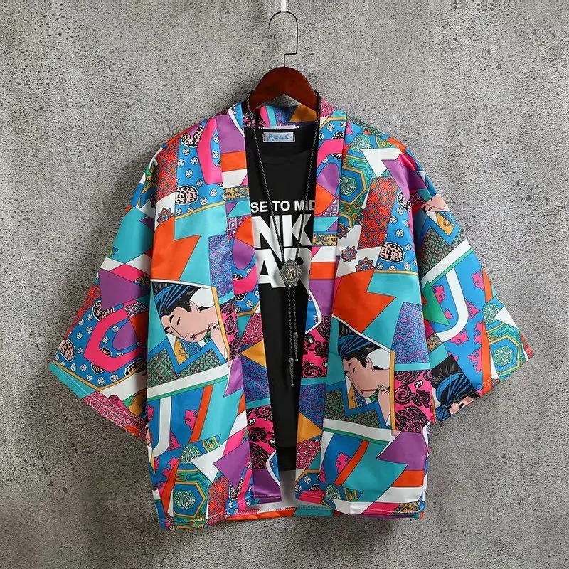 Men's Japanese Style Kimono Coat with Tropical Print - Image 13
