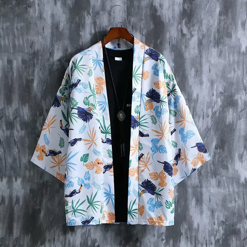 Men's Japanese Style Kimono Coat with Tropical Print - Image 14
