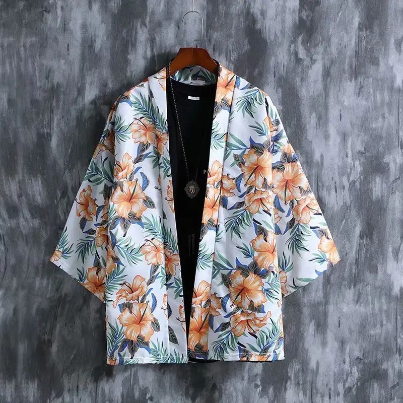 Men's Japanese Style Kimono Coat with Tropical Print - Image 17