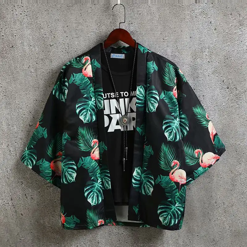 Men's Japanese Style Kimono Coat with Tropical Print - Image 18