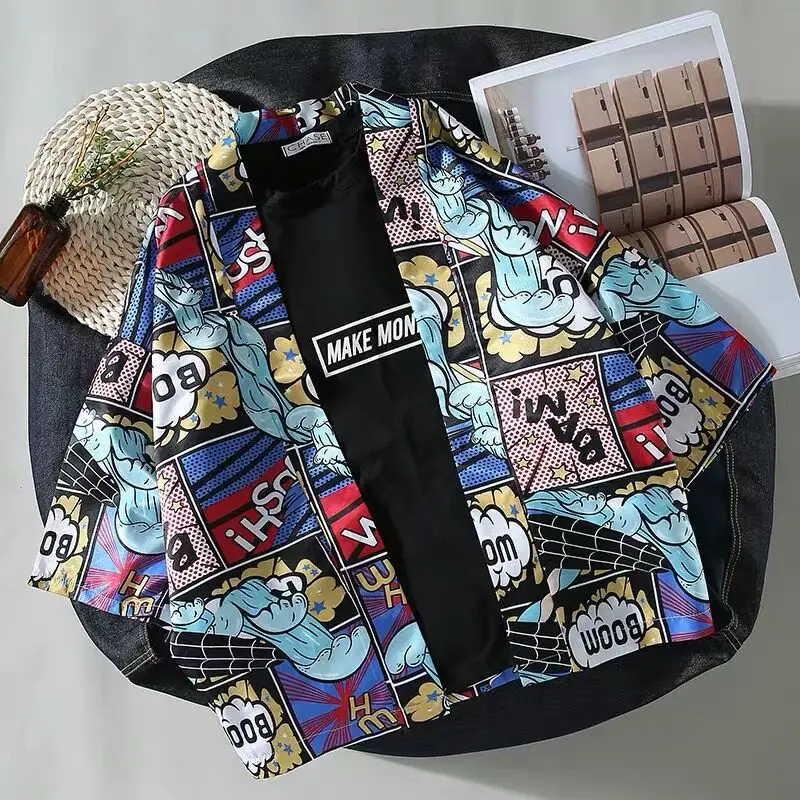 Men's Japanese Style Kimono Coat with Tropical Print - Image 4