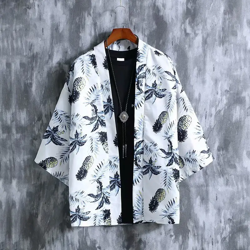 Men's Japanese Style Kimono Coat with Tropical Print - Image 5
