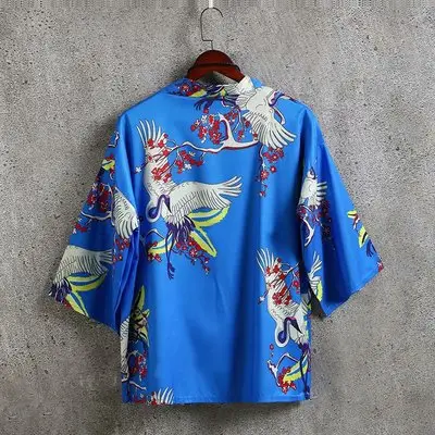 Men's Japanese Style Kimono Coat with Tropical Print - Image 7