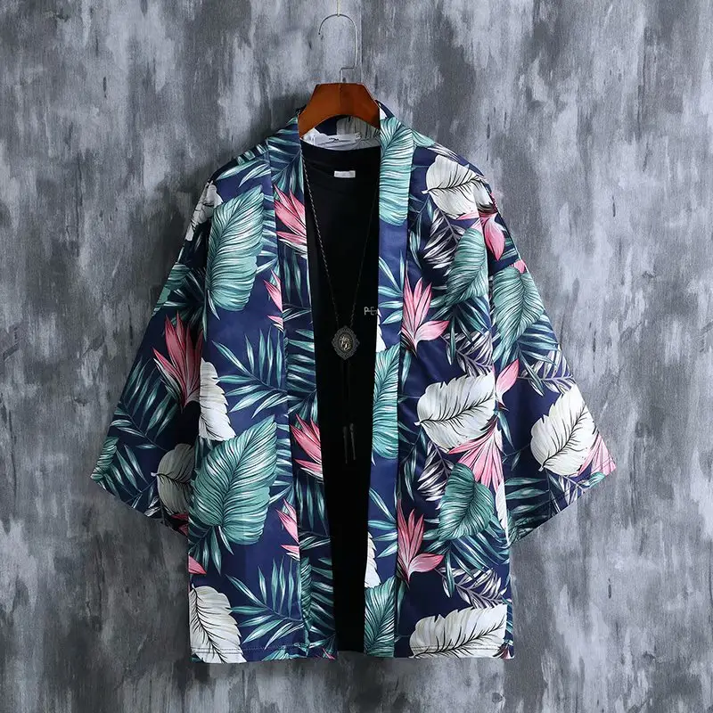 Men's Japanese Style Kimono Coat with Tropical Print - Image 9
