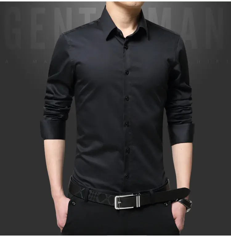 Men's Long Sleeve Korean Style Shirt Black — feature 11
