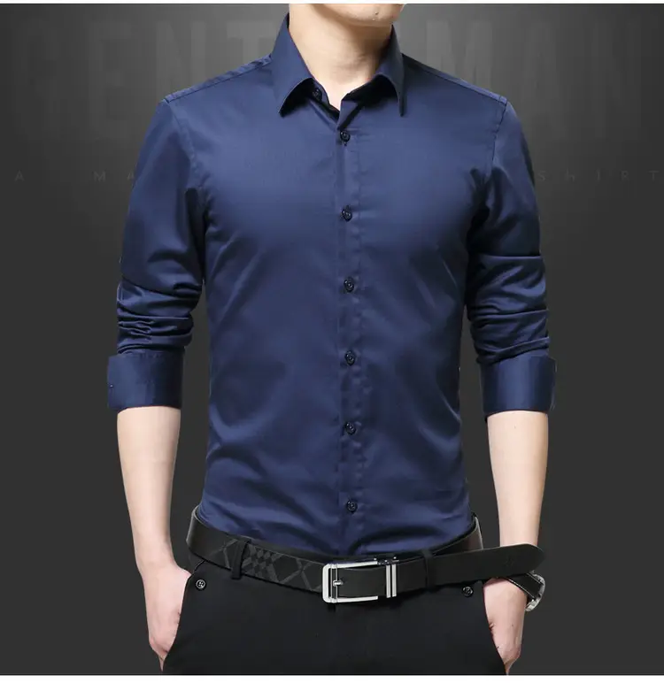 Men's Long Sleeve Korean Style Shirt Black — feature 13