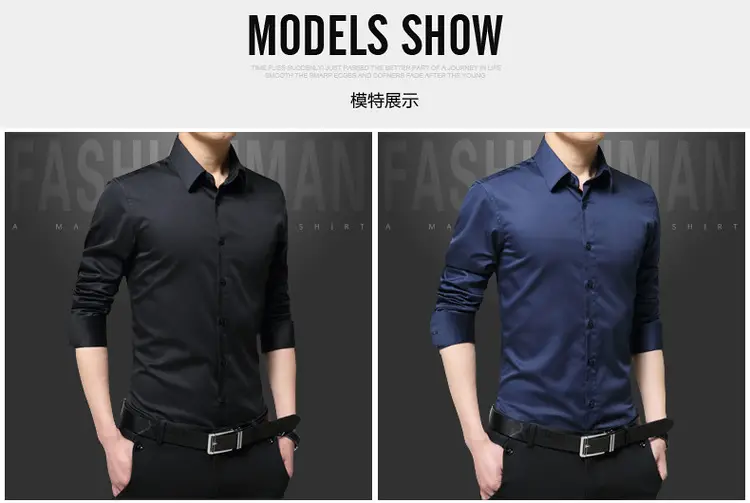 Men's Long Sleeve Korean Style Shirt Black — feature 7