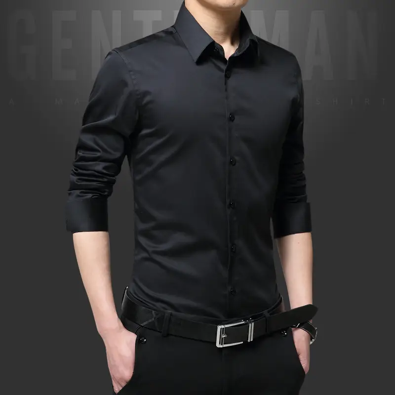 Men's Long Sleeve Korean Style Shirt Black