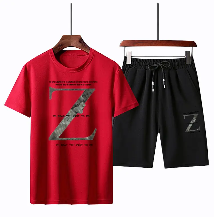 Men Black Graphic 2Pc Summer Casual Shorts Set - Image 2