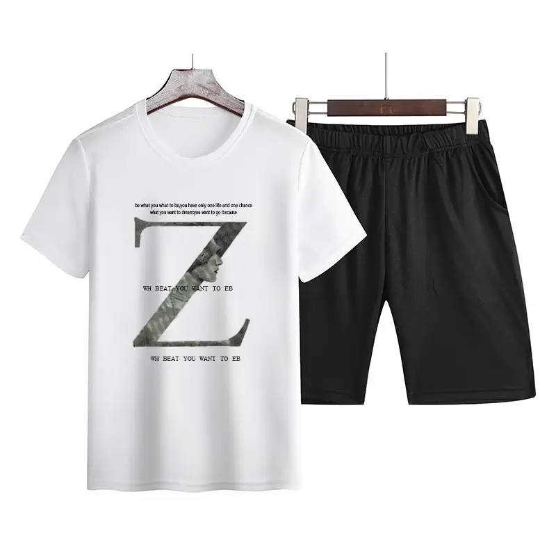 Men Black Graphic 2Pc Summer Casual Shorts Set - Image 4