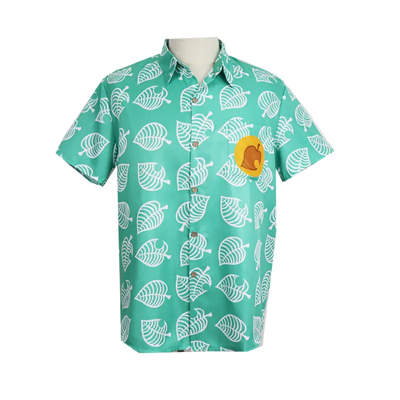 Unisex Leaf Patterned Pink Short Sleeve Shirt - Image 2