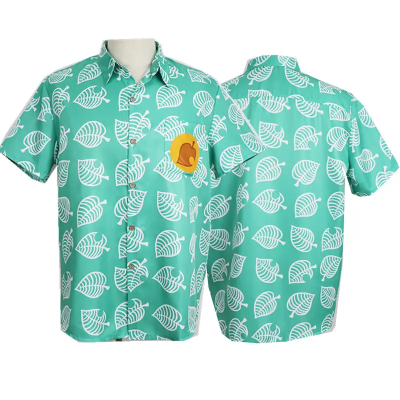 Unisex Leaf Patterned Pink Short Sleeve Shirt - Image 5