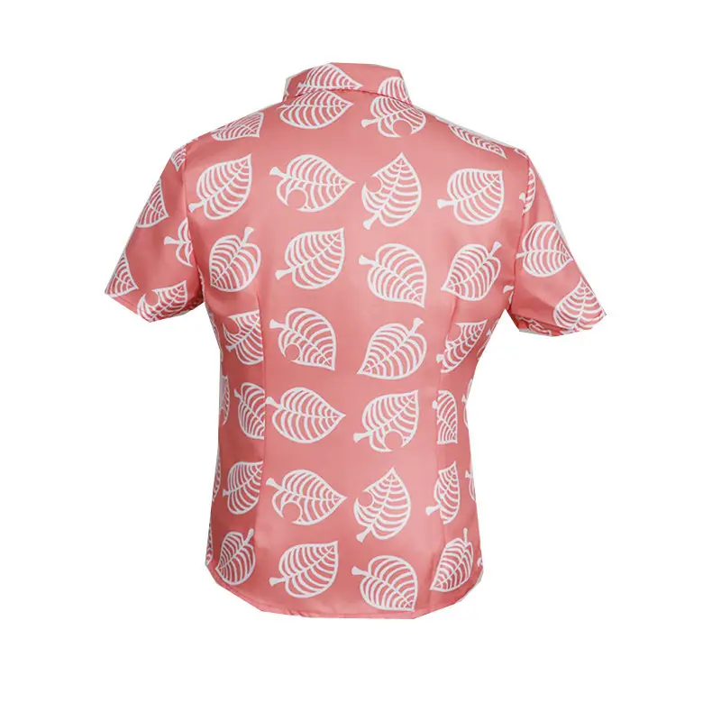 Unisex Leaf Patterned Pink Short Sleeve Shirt - Image 6