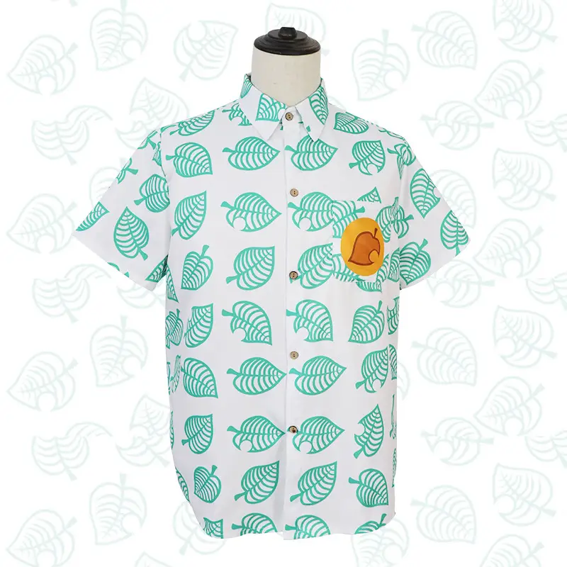 Unisex Leaf Patterned Pink Short Sleeve Shirt - Image 3