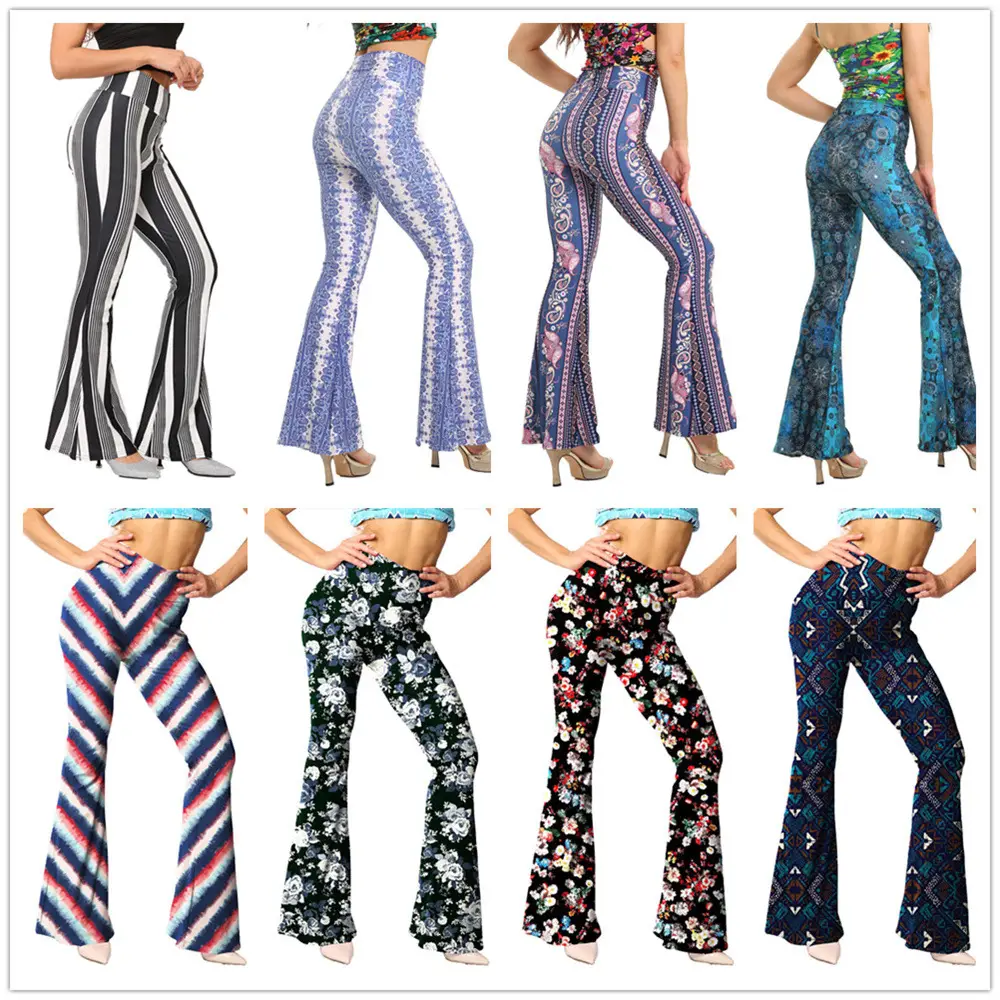 Green Printed Flared Pants for Women - Image 33