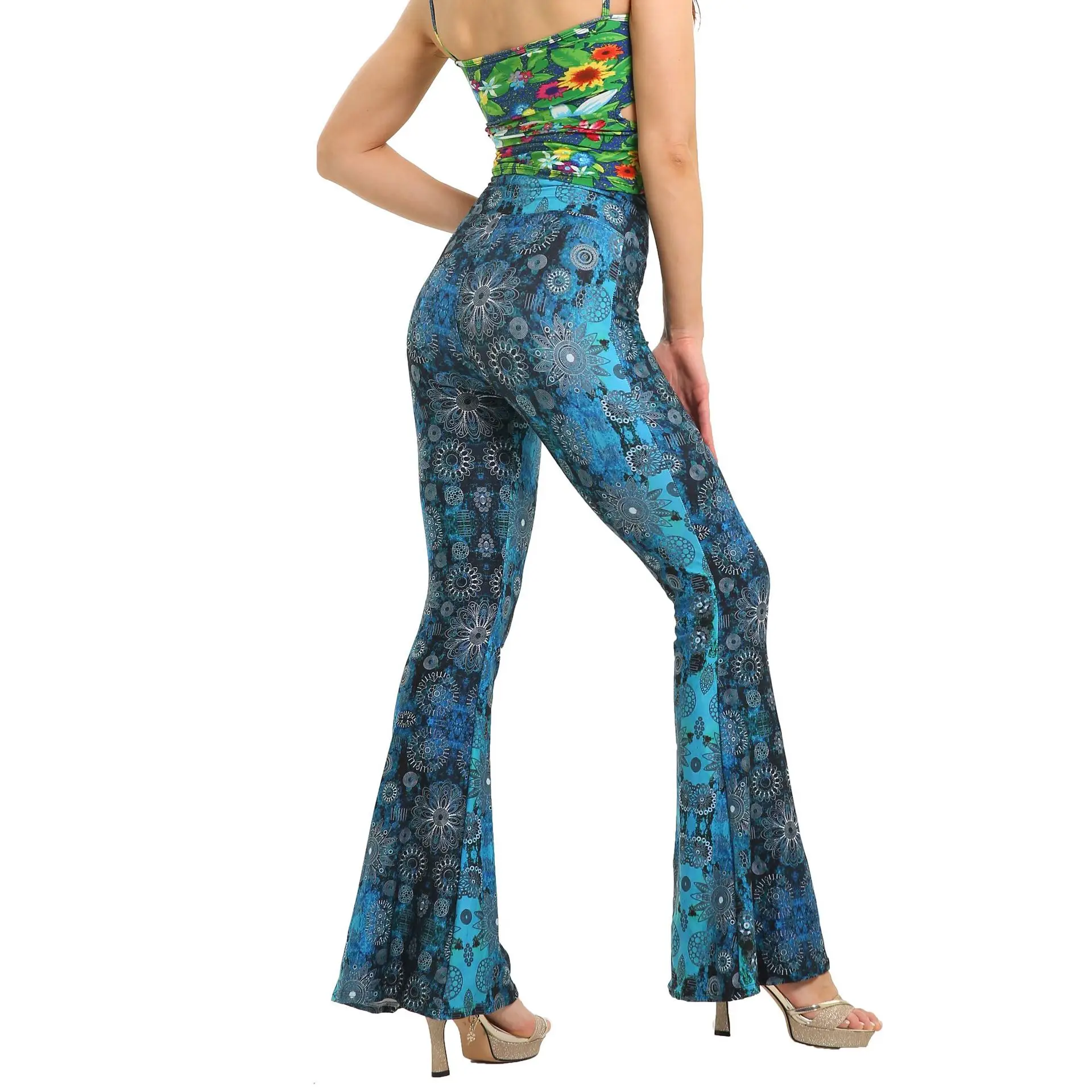 Green Printed Flared Pants for Women - Image 34
