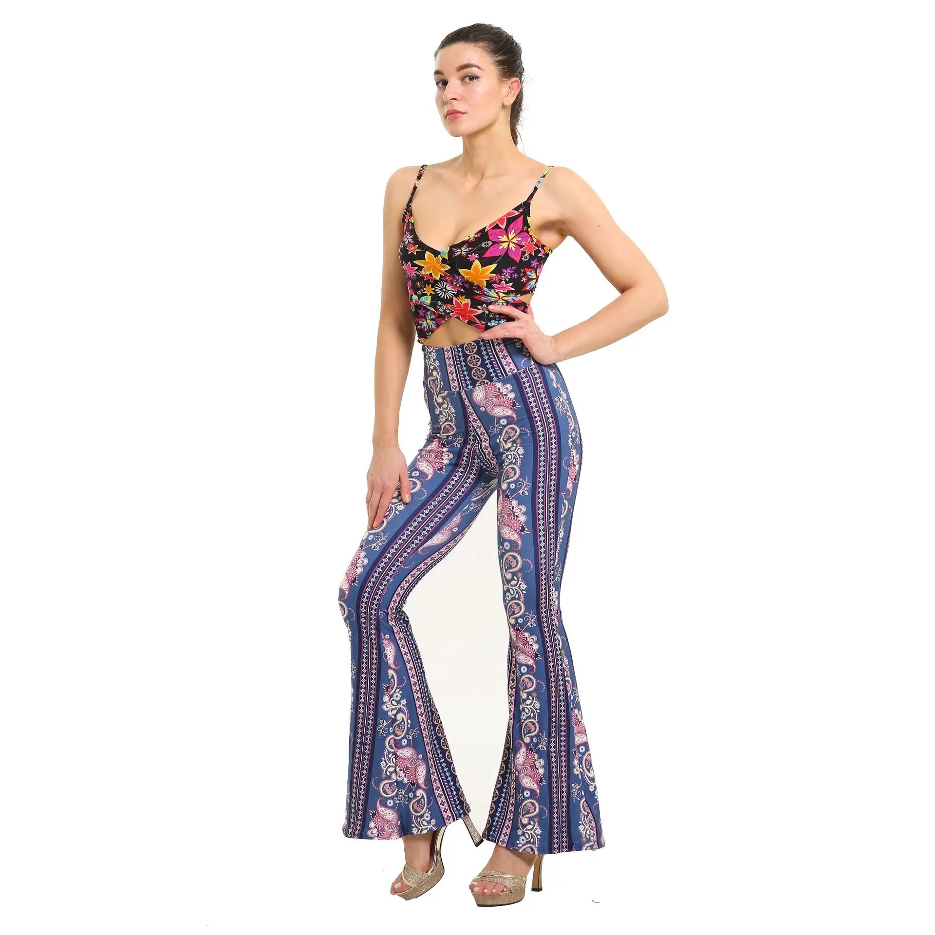 Green Printed Flared Pants for Women - Image 36