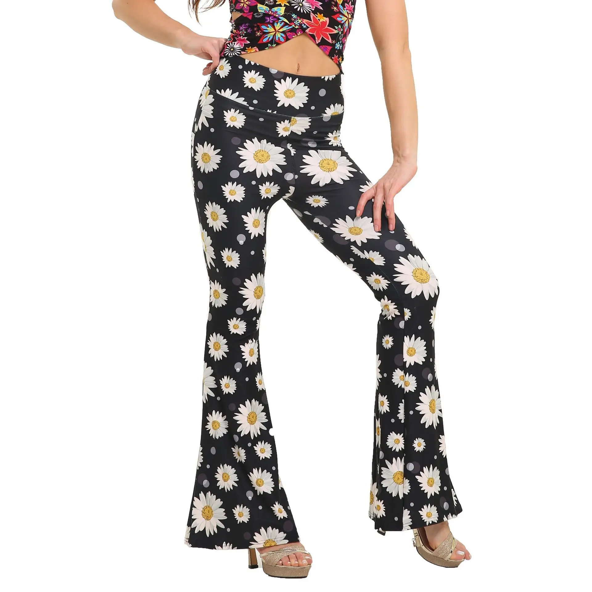 Green Printed Flared Pants for Women - Image 10