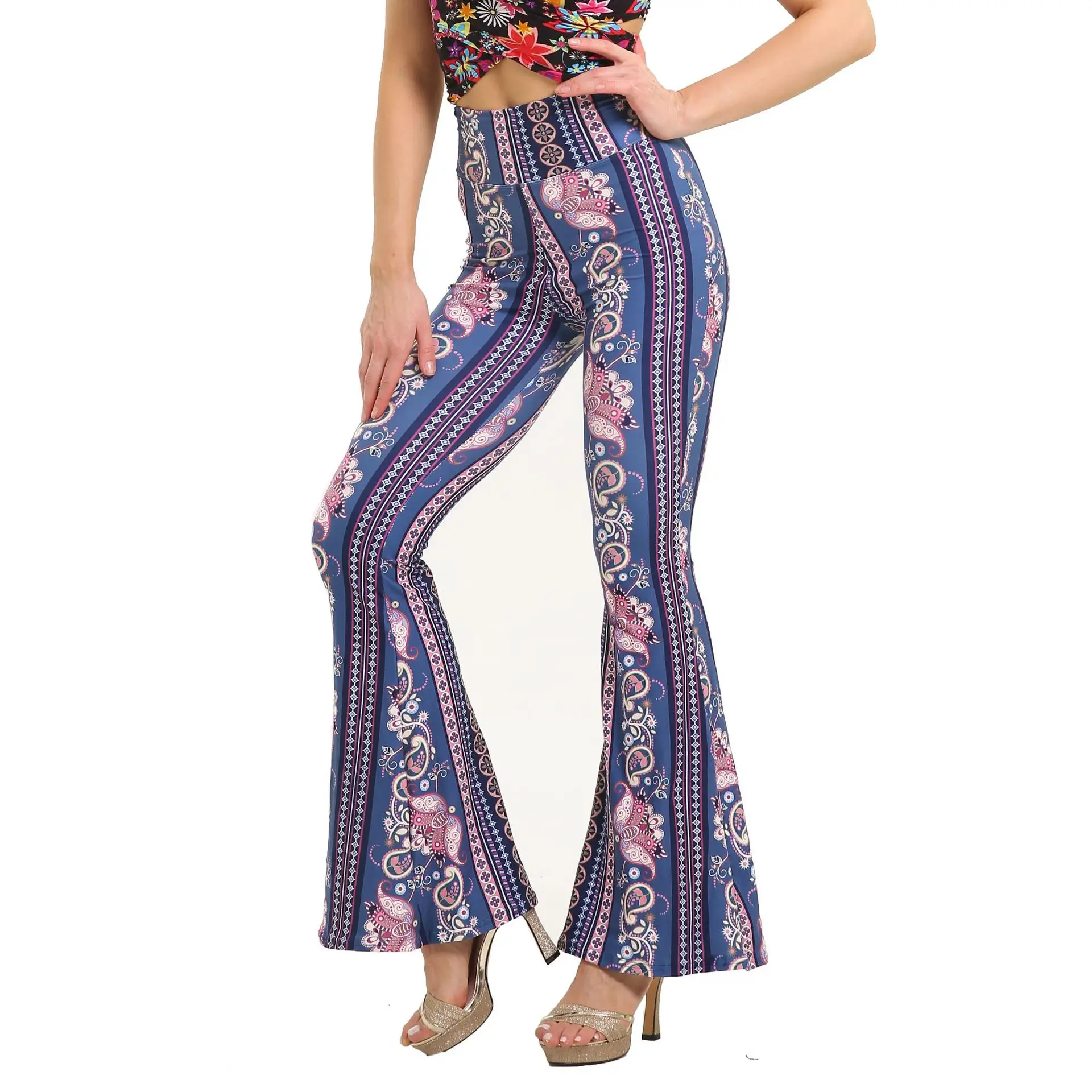 Green Printed Flared Pants for Women - Image 11