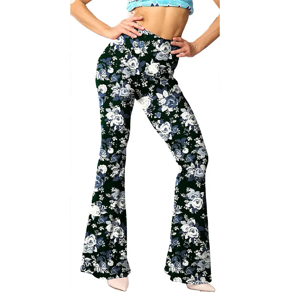 Green Printed Flared Pants for Women - Image 16