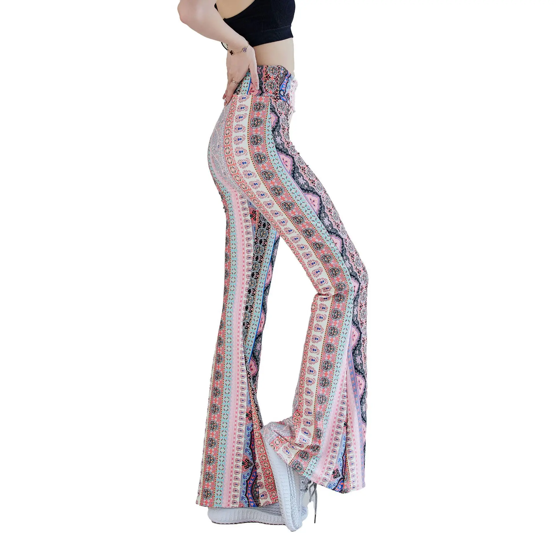 Green Printed Flared Pants for Women - Image 22
