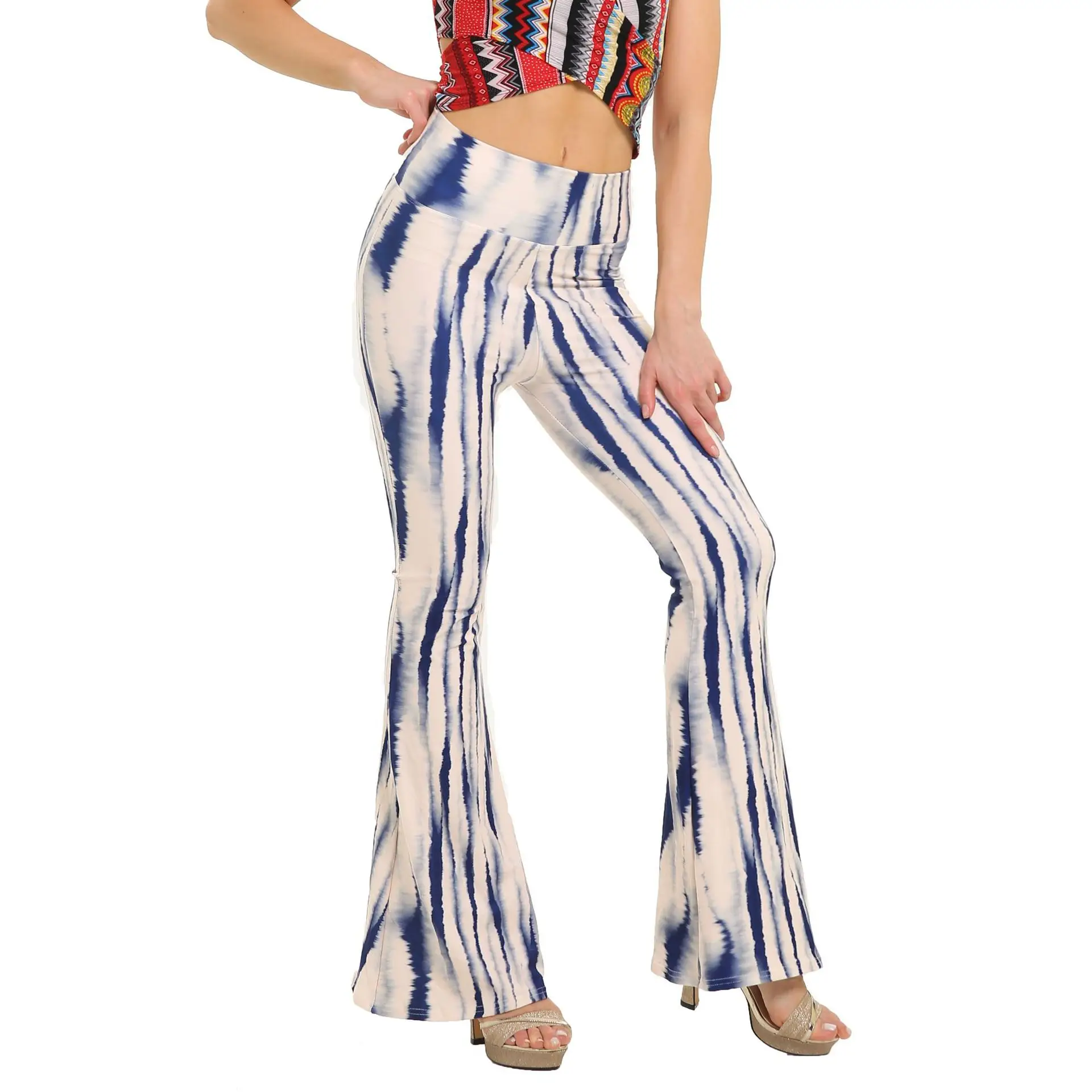 Green Printed Flared Pants for Women - Image 3