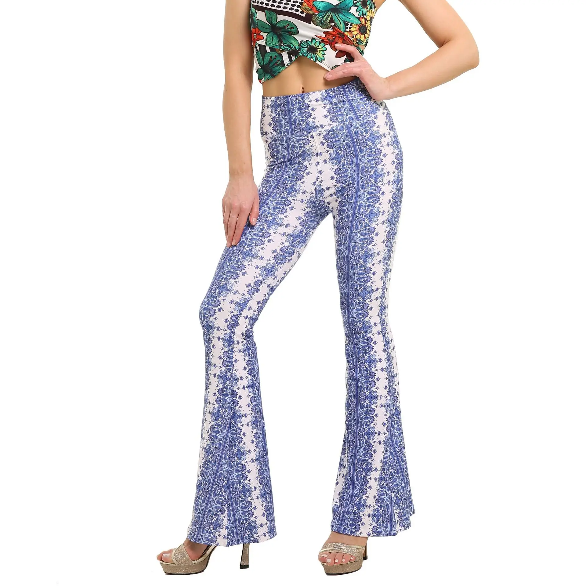 Green Printed Flared Pants for Women - Image 6