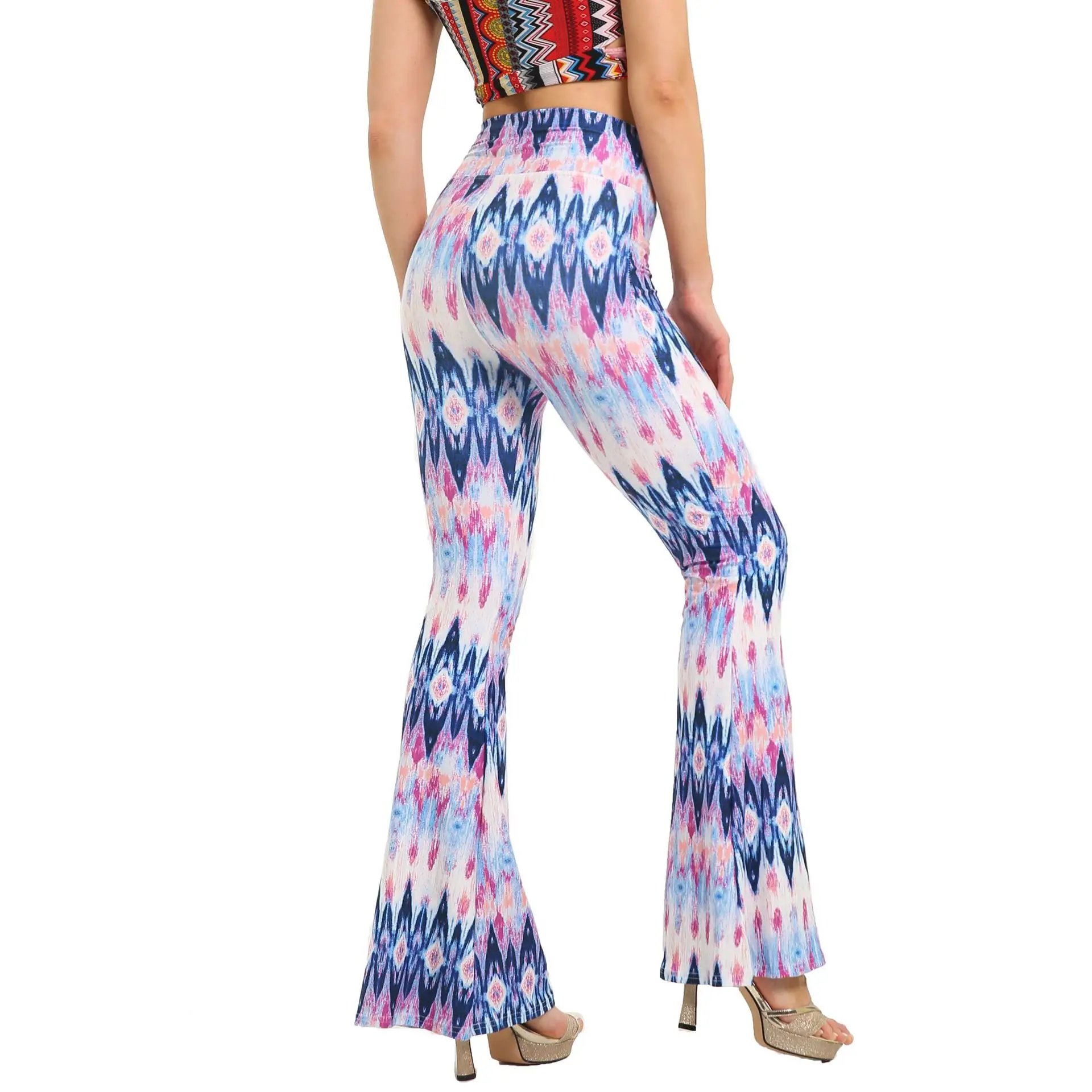 Green Printed Flared Pants for Women - Image 7