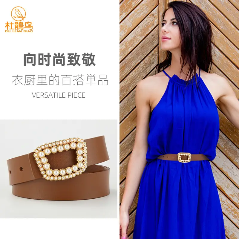 Women's Genuine Leather Belt with Pearl Buckle - Image 10